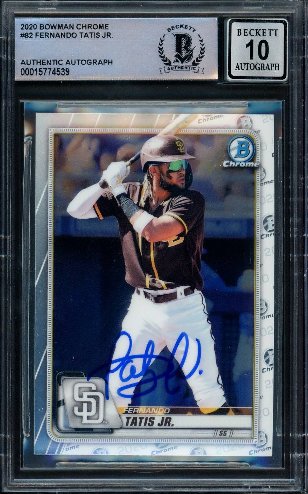 Fernando Tatis Jr. Signed 2020 Bowman Chrome Card 82 Padres Auto 10 Beckett