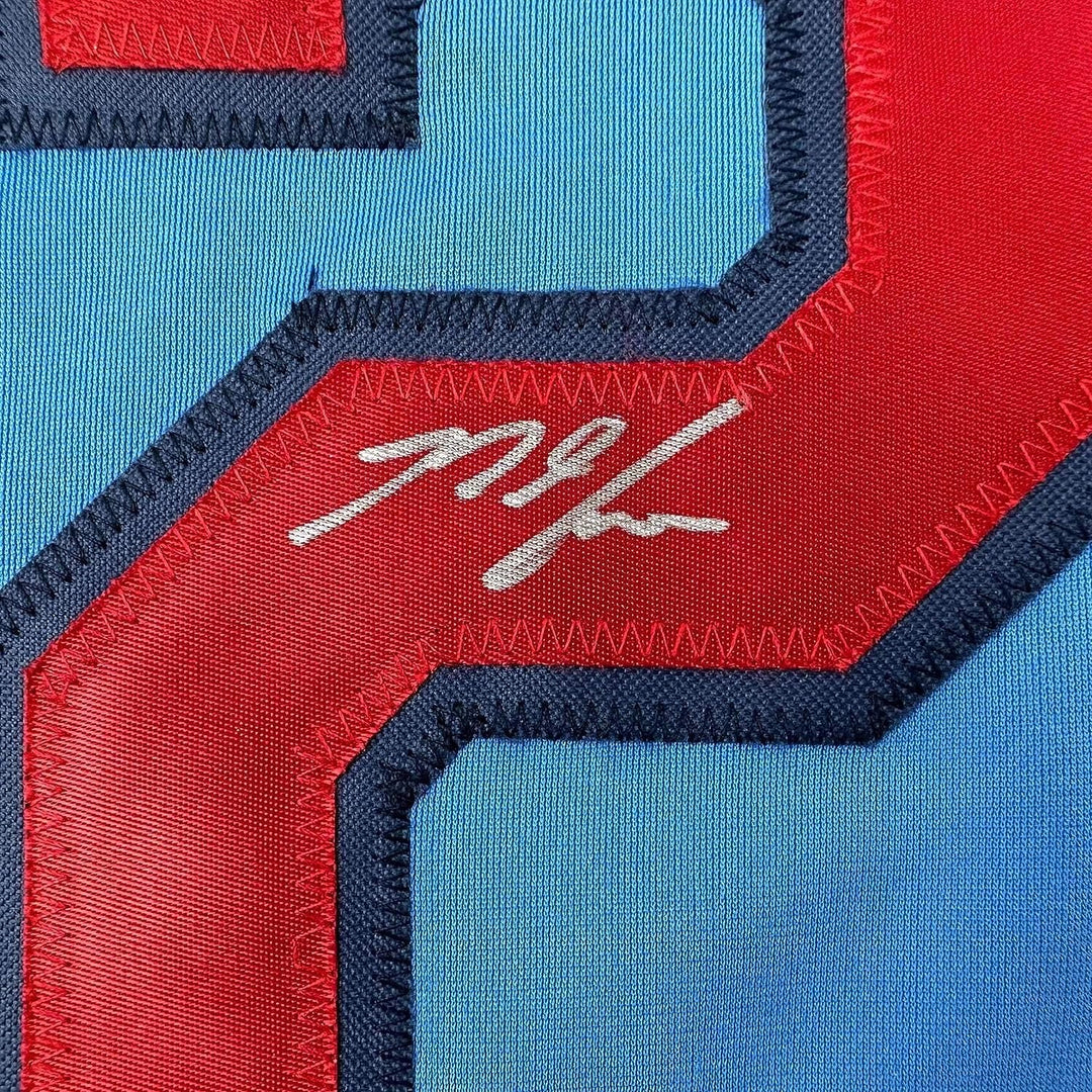 Framed Autographed/Signed Nolan Arenado 35x39 St. Louis Blue Jersey JSA COA