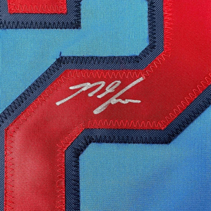Framed Autographed/Signed Nolan Arenado 35x39 St. Louis Blue Jersey JSA COA