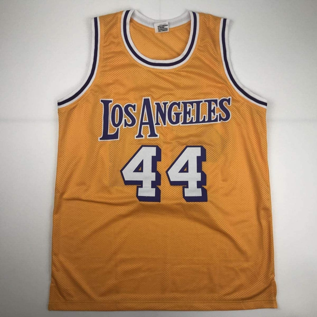 Autographed/Signed Jerry West Los Angeles LA Yellow Jersey JSA COA