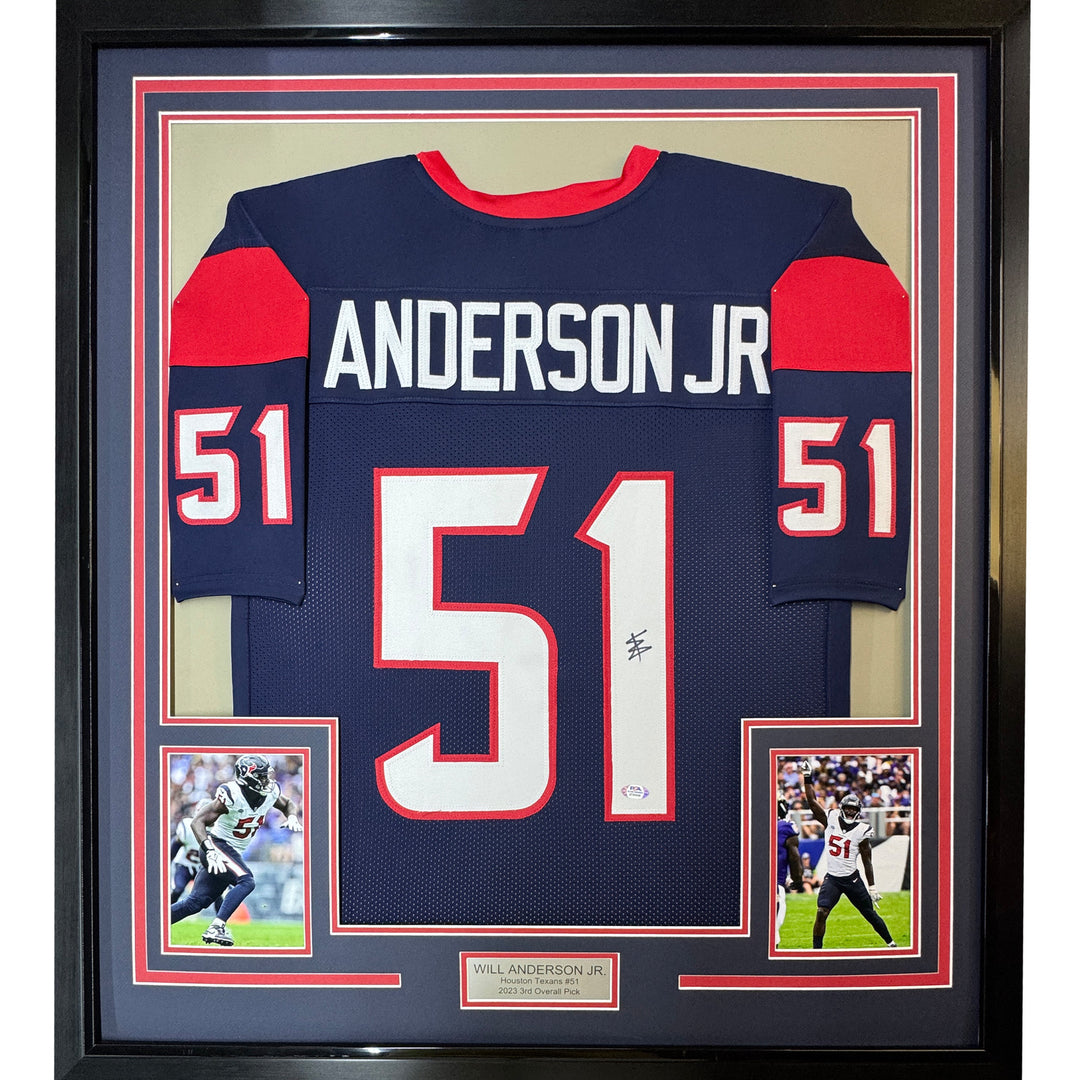 Framed Autographed/Signed Will Anderson Jr. 33x42 Blue Jersey PSA/DNA COA