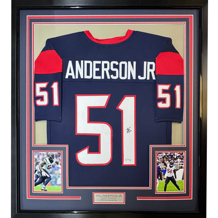 Framed Autographed/Signed Will Anderson Jr. 33x42 Blue Jersey PSA/DNA COA