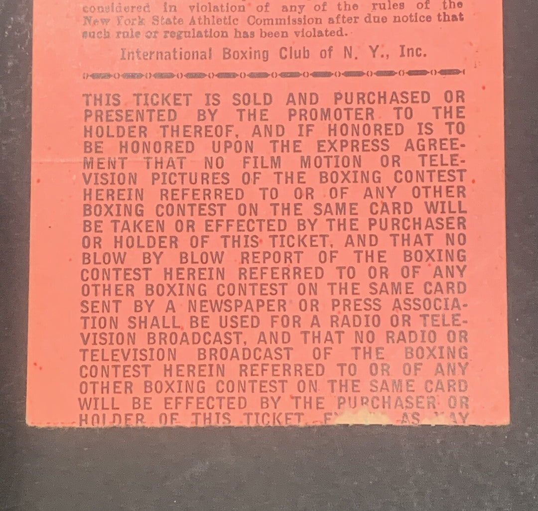 1955 Rocky Marciano Retires Last Fight Ticket Stub Original 49-0 Yankee Stadium