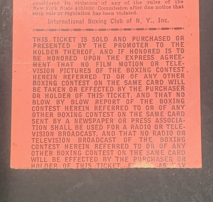 1955 Rocky Marciano Retires Last Fight Ticket Stub Original 49-0 Yankee Stadium