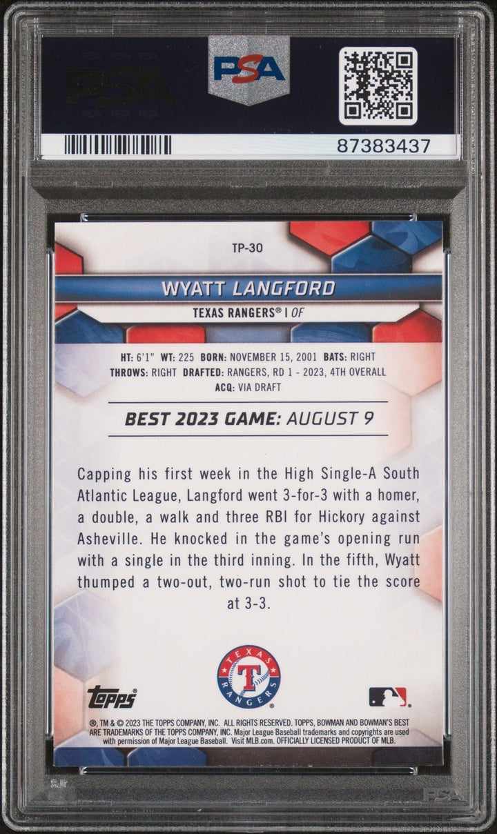 Graded 2023 Bowmans Best Wyatt Langford #555 Top Pros RC Card PSA 10