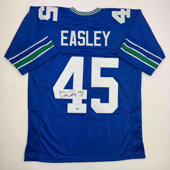 Autographed/Signed Kenny Easley HOF 17 Seattle Blue Football Jersey JSA COA