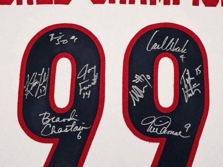 1999 USA Women's Soccer WC Champs Signed Framed White Jersey 8 Sigs BAS Witness