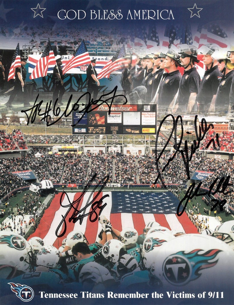 2001 Tennessee Titans Remember 9/11 signed 8.5x11 God Bless America Photo- 4 Sig