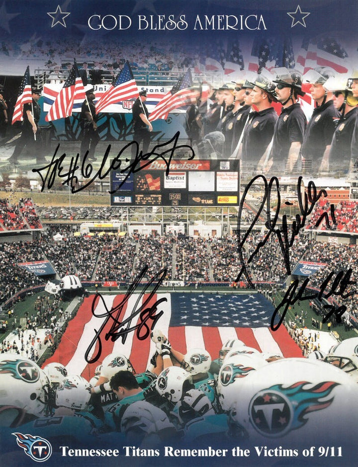 2001 Tennessee Titans Remember 9/11 signed 8.5x11 God Bless America Photo- 4 Sig