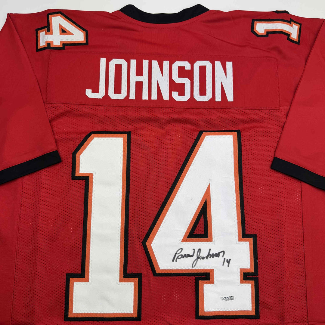 Autographed/Signed Brad Johnson Tampa Bay Red Football Jersey Beckett BAS COA