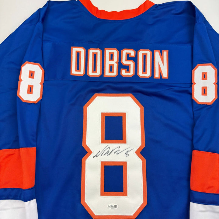 Autographed/Signed Noah Dobson New York Blue Hockey Jersey JSA COA