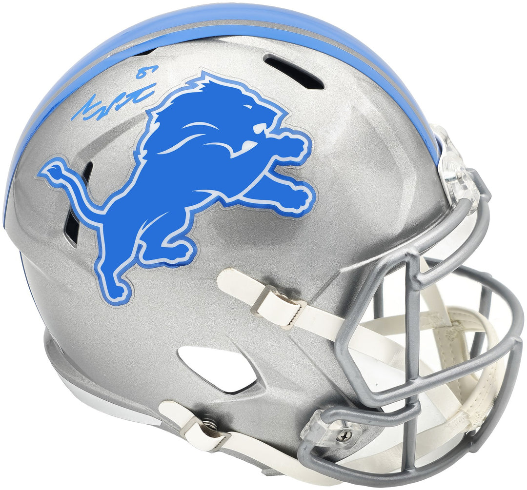 Sam LaPorta Auto Signed Lions Silver Full Size Replica Speed Helmet Beckett Wit