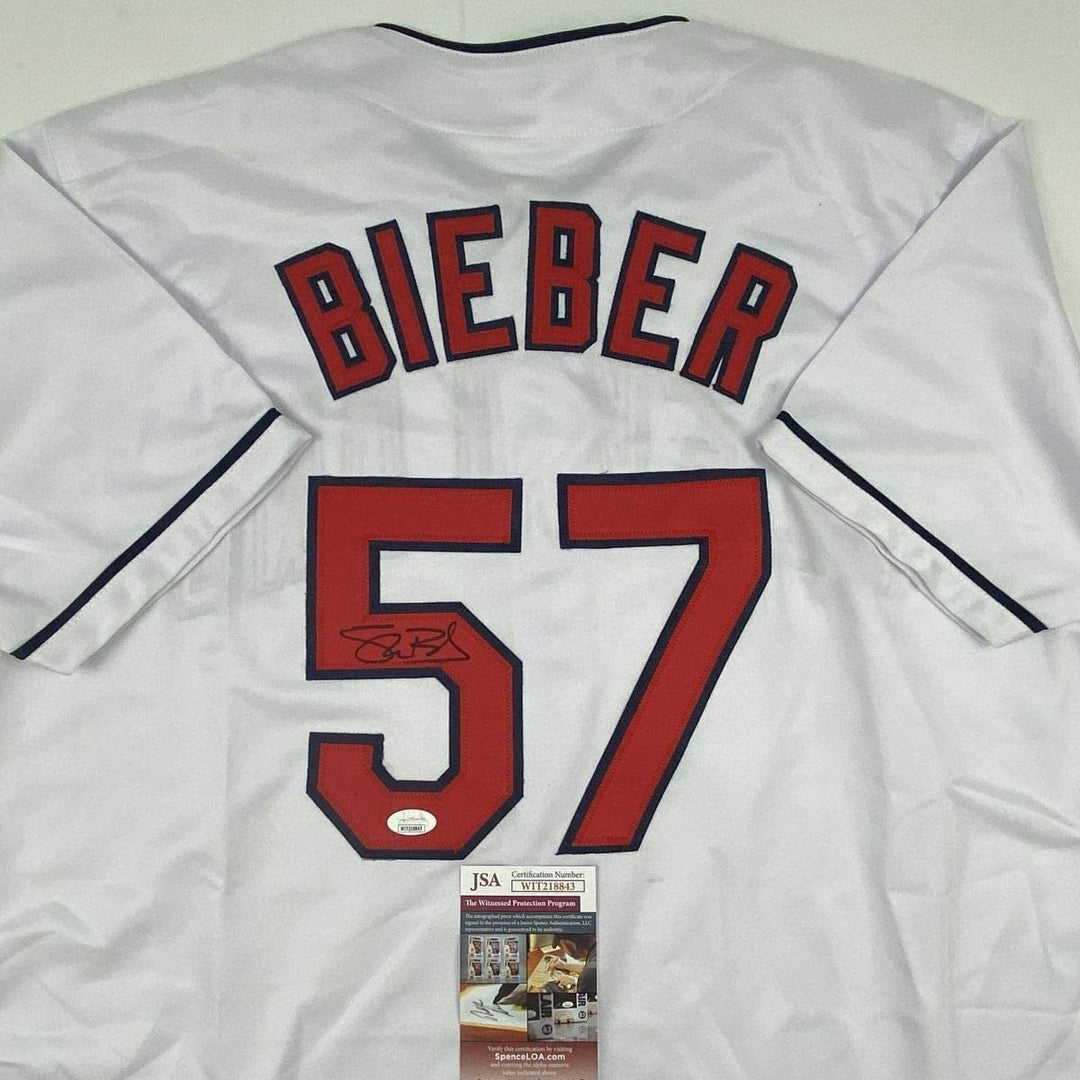 Autographed/Signed SHANE BIEBER Cleveland White Jersey JSA COA Auto