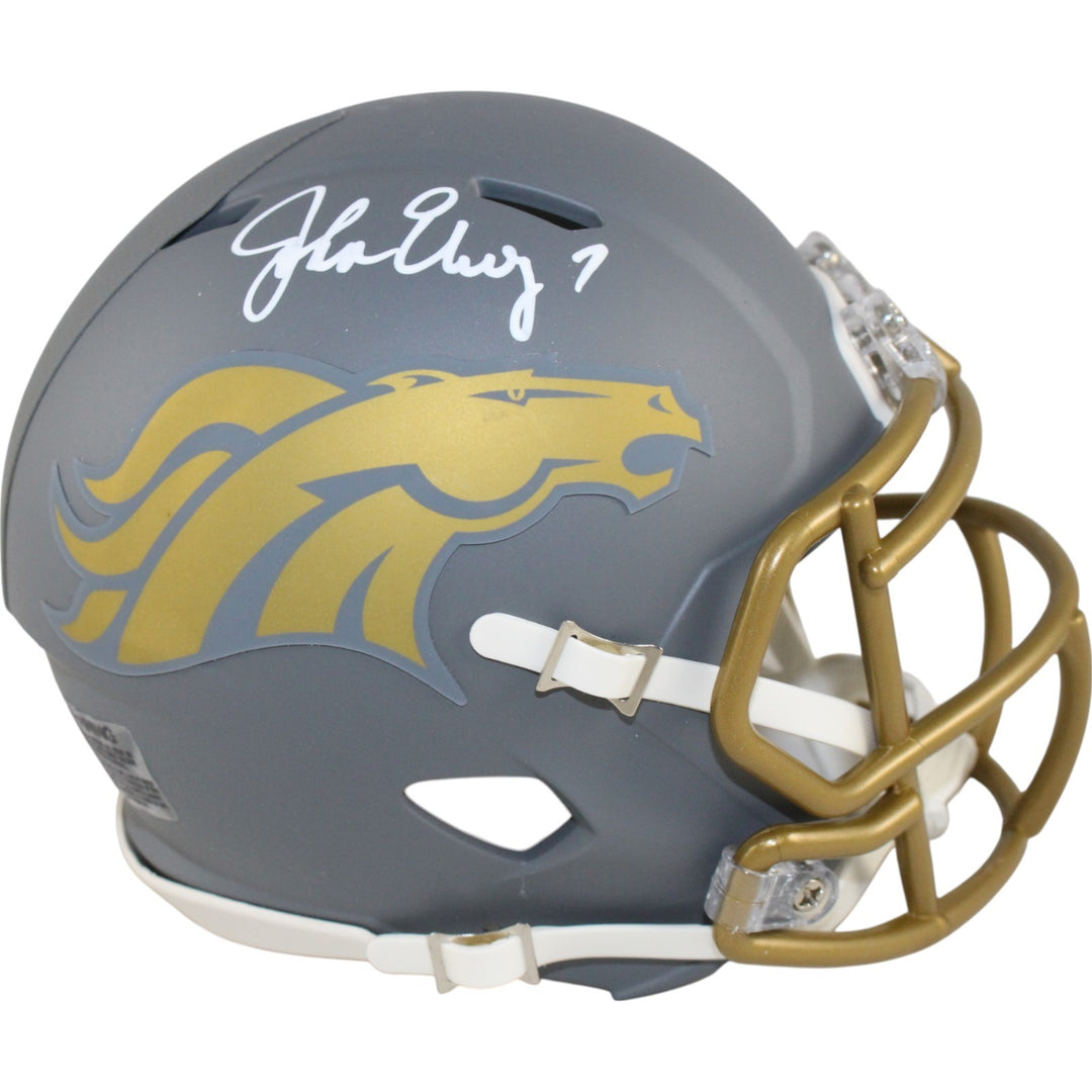 John Elway Autographed Denver Broncos Slate Mini Helmet Beckett Witness 50205