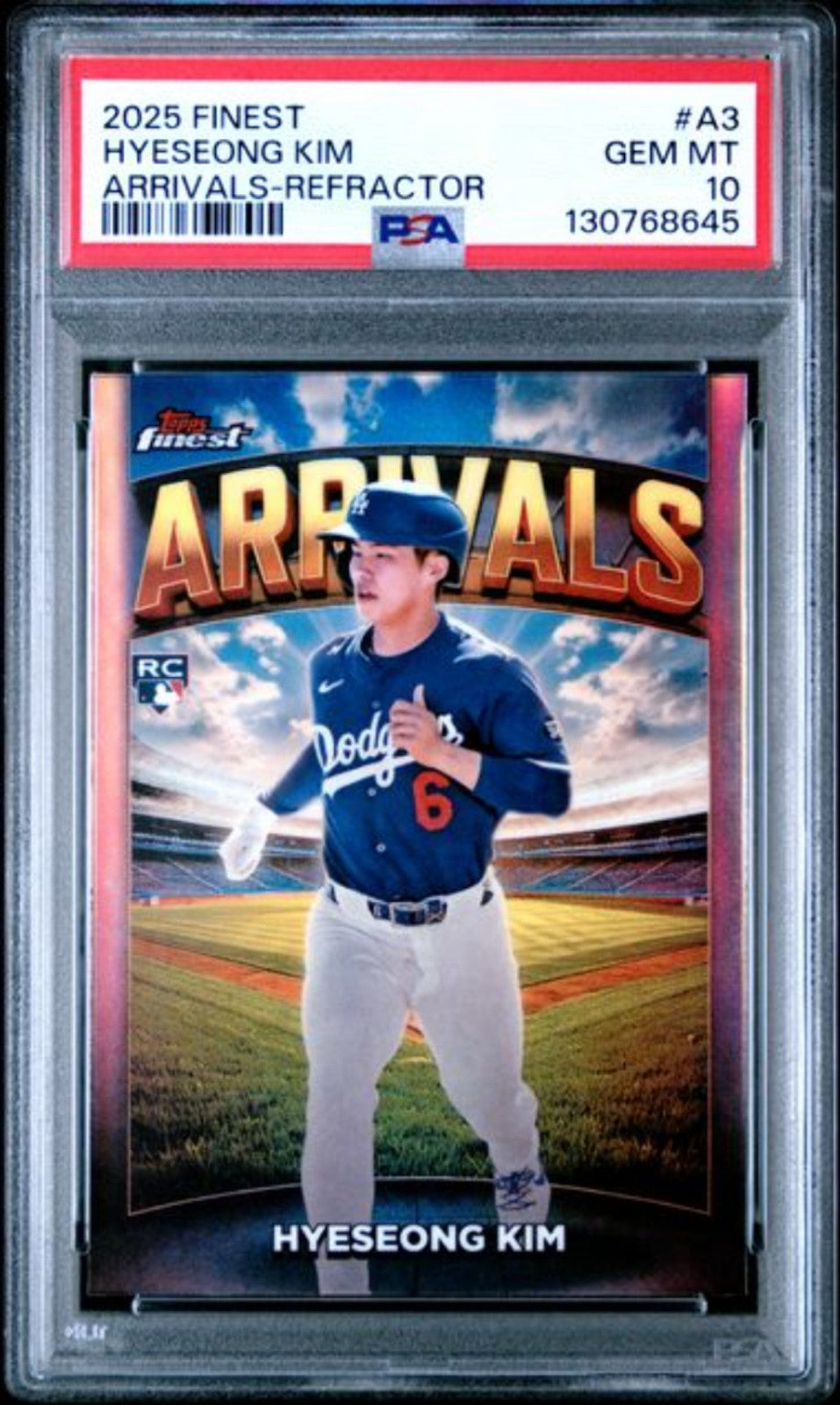 Graded 2025 Topps Finest Hyeseong Kim #A3 Arrivals Refractor Rookie Card PSA 10