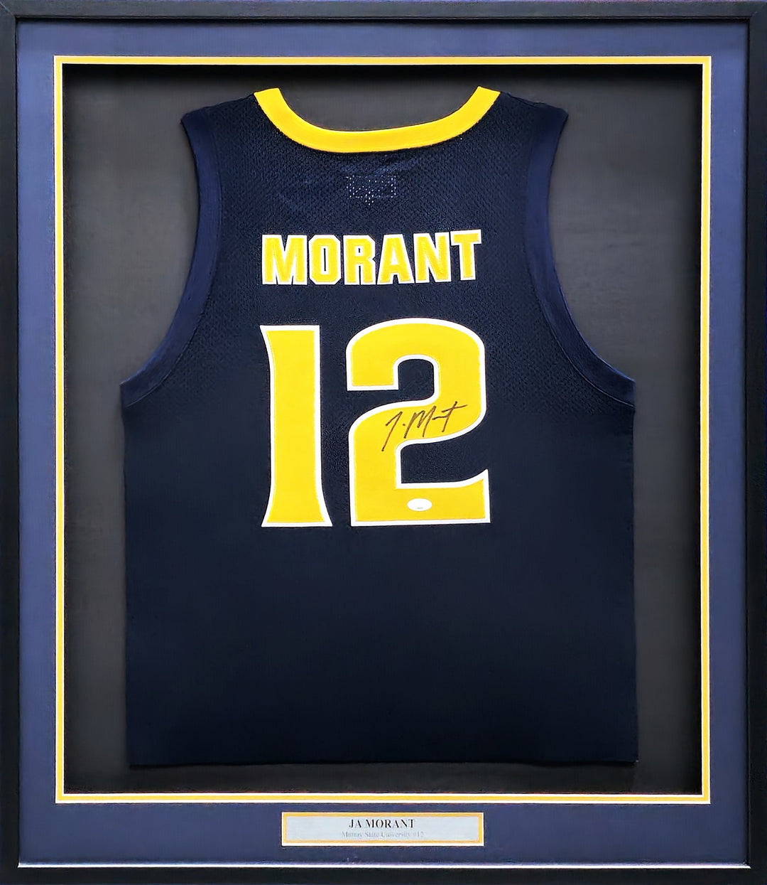 Murray State Racers Ja Morant Signed Framed Blue Retro Brand Jersey JSA