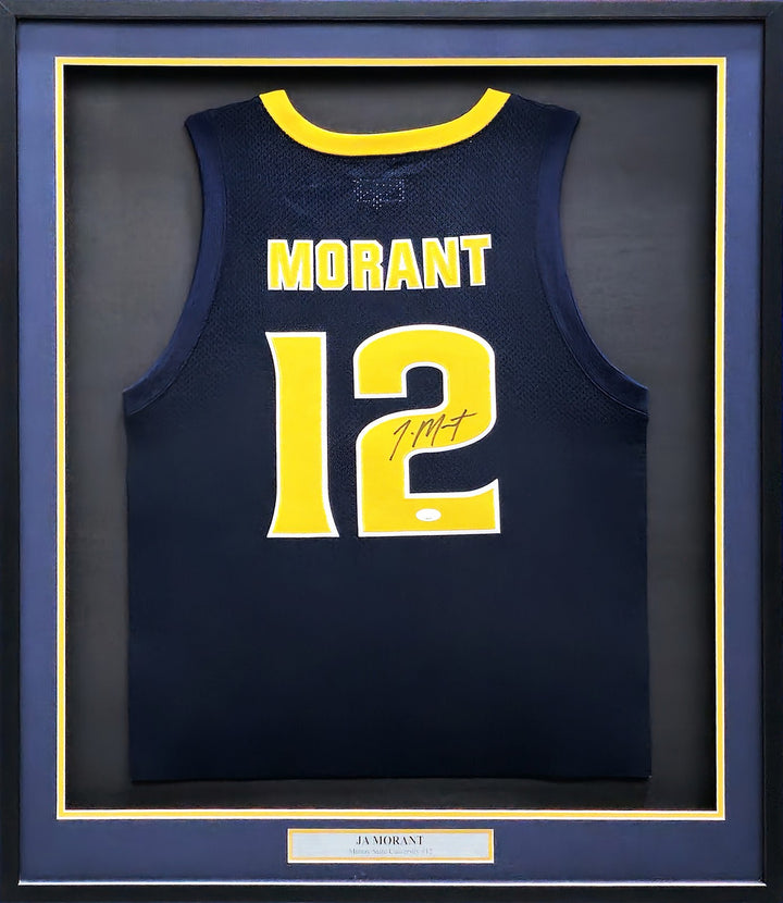 Murray State Racers Ja Morant Signed Framed Blue Retro Brand Jersey JSA