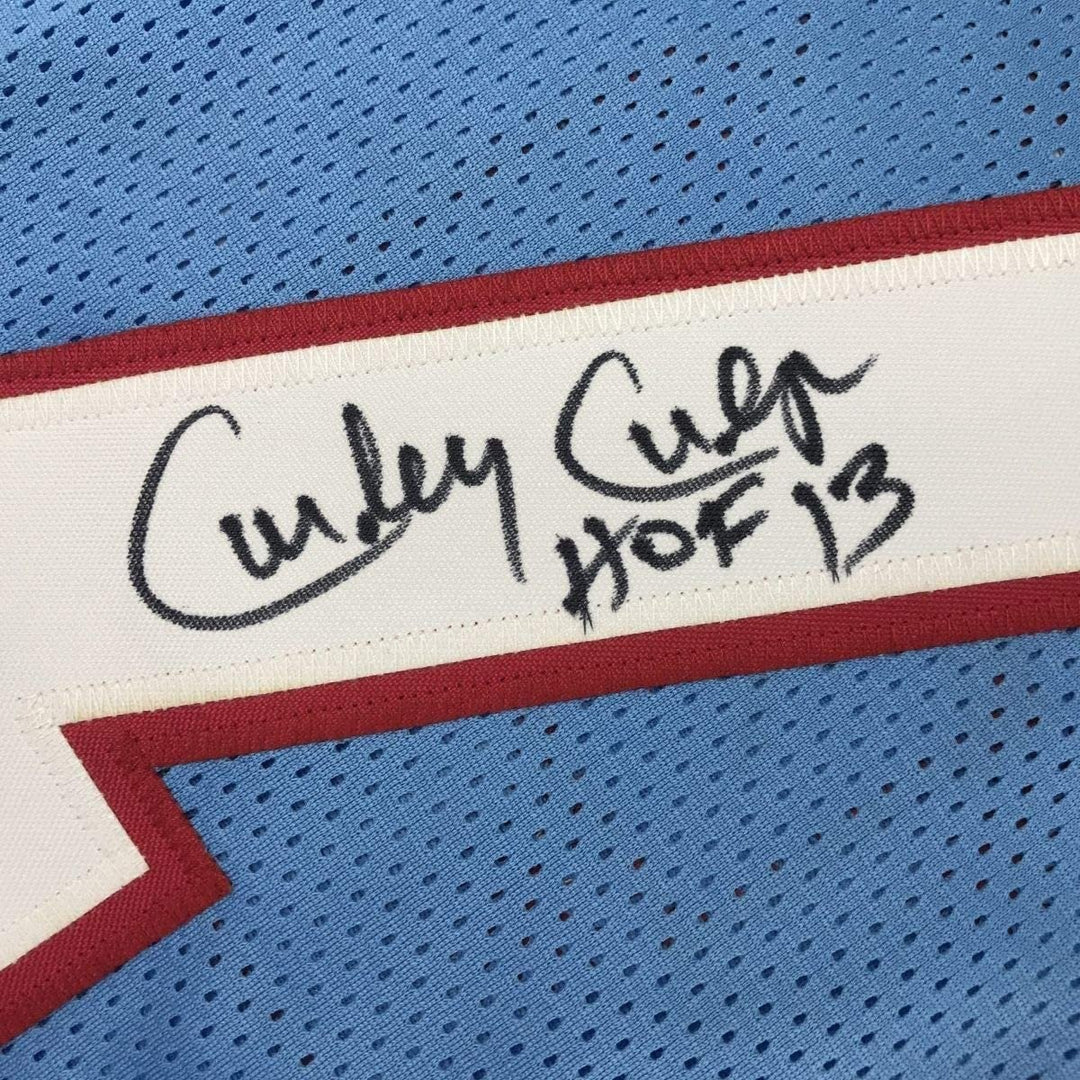 FRAMED Signed CURLEY CULP HOF 13 35x39 Houston Blue Jersey JSA COA