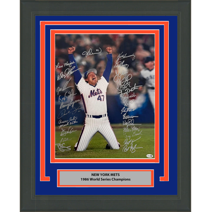 Framed Autographed/Signed 1986 New York Mets Team 26x Sigs 16x20 Photo JSA COA 4
