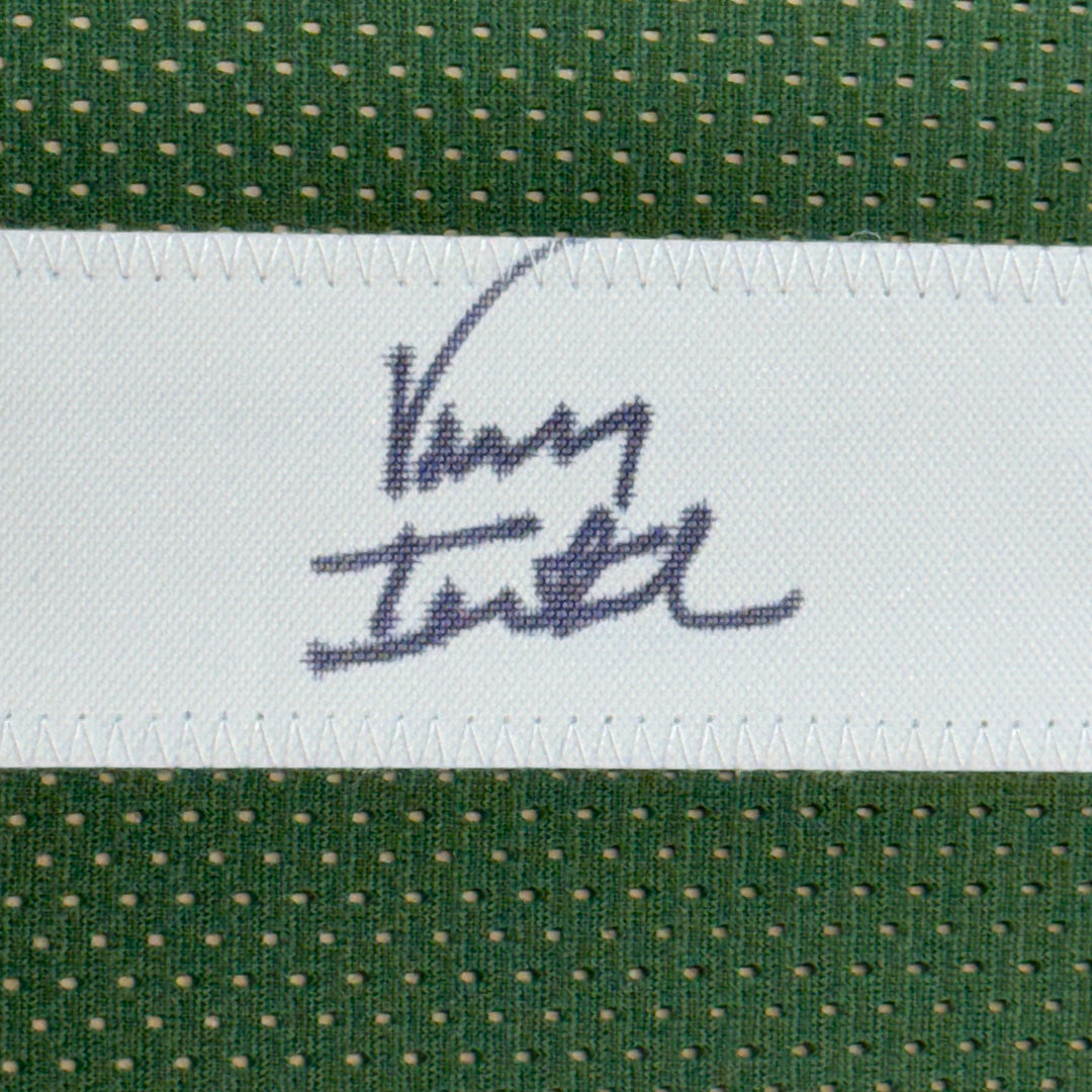 FRAMED Autographed/Signed VINNY TESTAVERDE 33x42 New York Green Jersey JSA COA