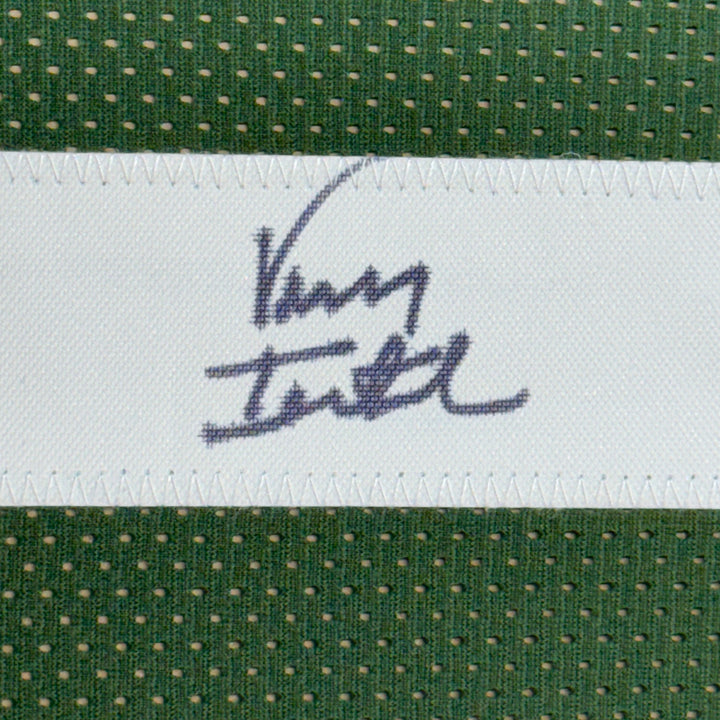 FRAMED Autographed/Signed VINNY TESTAVERDE 33x42 New York Green Jersey JSA COA