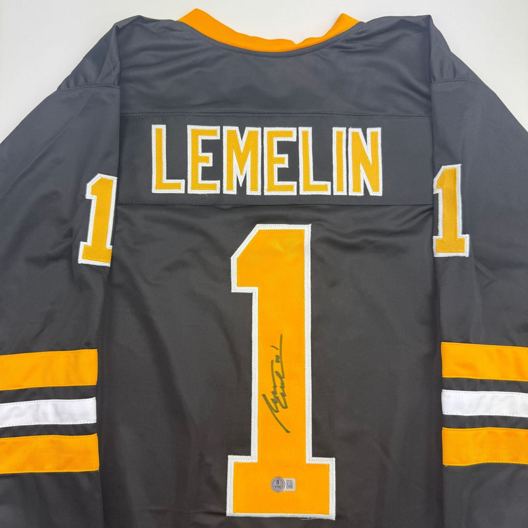 Autographed/Signed Rejean Lemelin Boston Black Hockey Jersey Beckett BAS COA