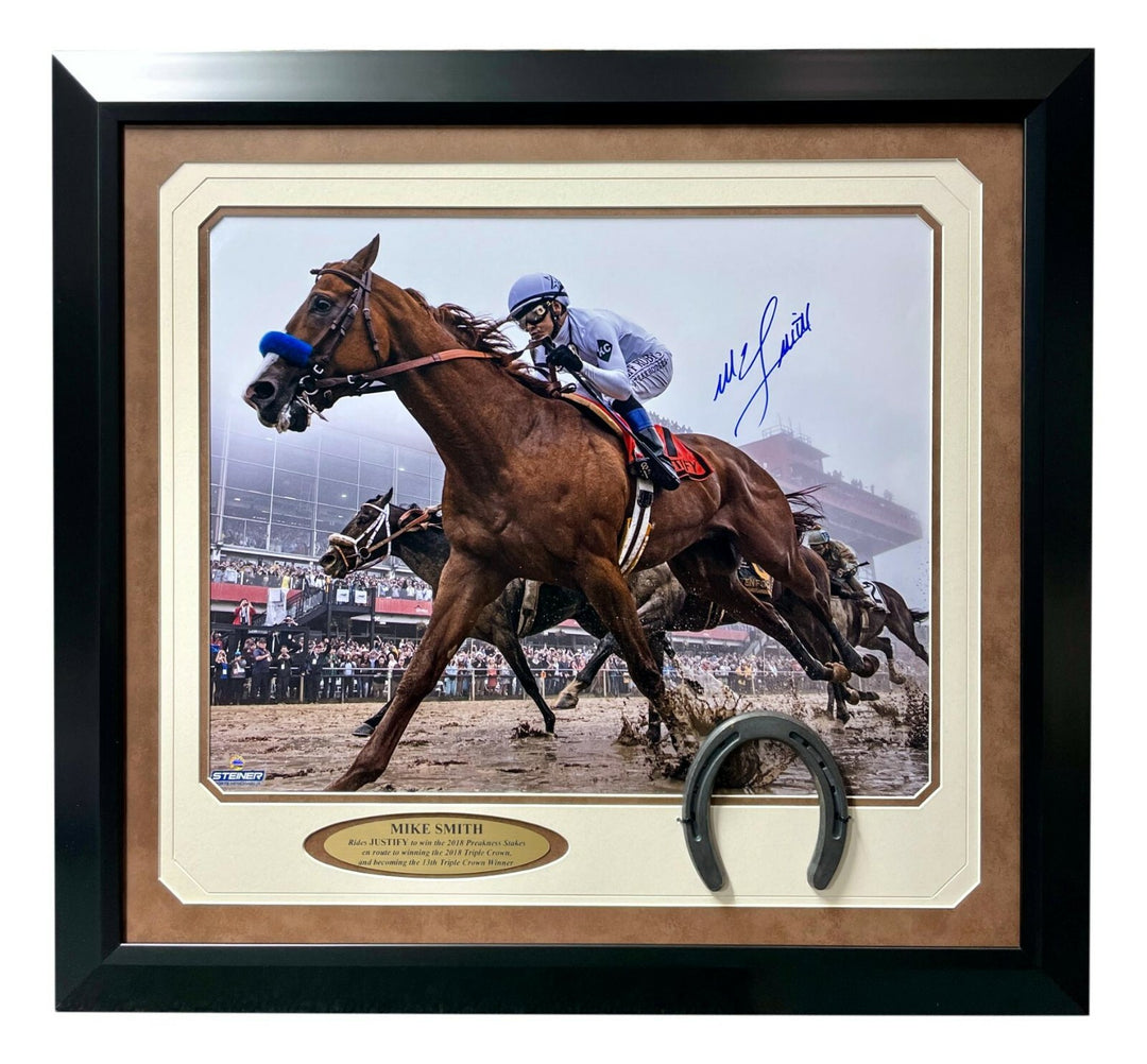 Mike Smith Signed Justify 16x20 Photo Framed Steiner COA Triple Crown Horse Auto