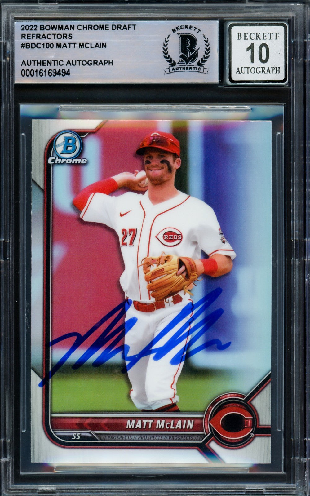 Matt McLain Auto 2022 Bowman Chrome Draft Refractors RC BDC100 Sig 10 Beckett