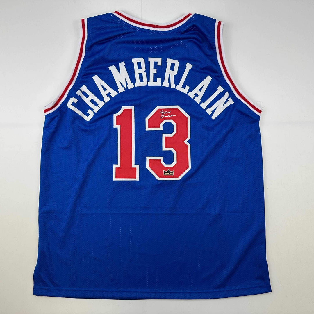 Facsimile Autographed Wilt Chamberlain Philadelphia Blue Reprint Auto Jersey XL