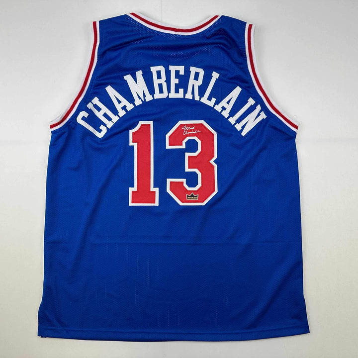 Facsimile Autographed Wilt Chamberlain Philadelphia Blue Reprint Auto Jersey XL