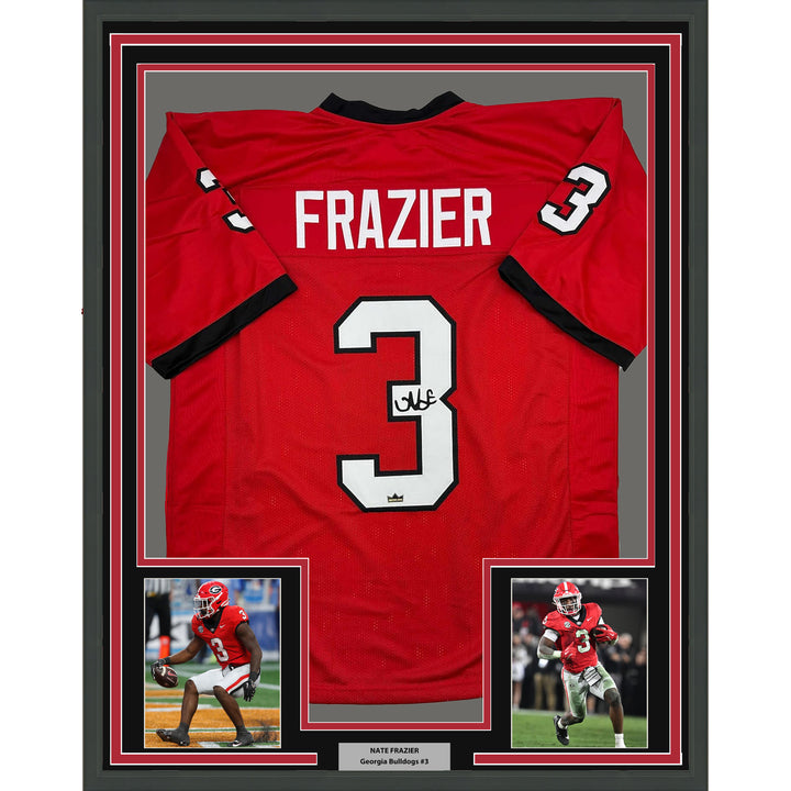 Framed Facsimile Autographed Nate Frazier 35x39 Red Reprint Laser Auto Jersey
