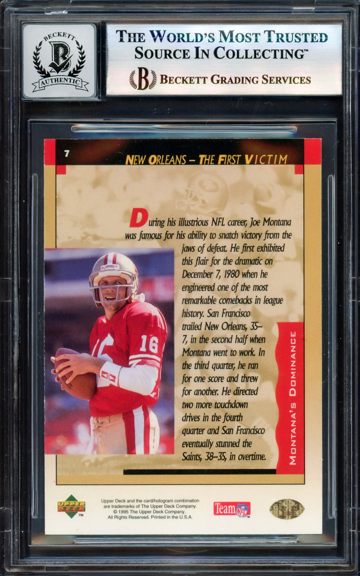 Joe Montana Signed 1995 Upper Deck Card 7 49ers Auto GM 10 Beckett #17604136