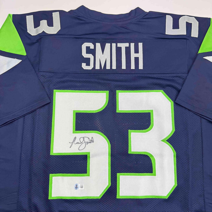 Autographed/Signed Malcolm Smith Seattle Blue Jersey Beckett BAS COA