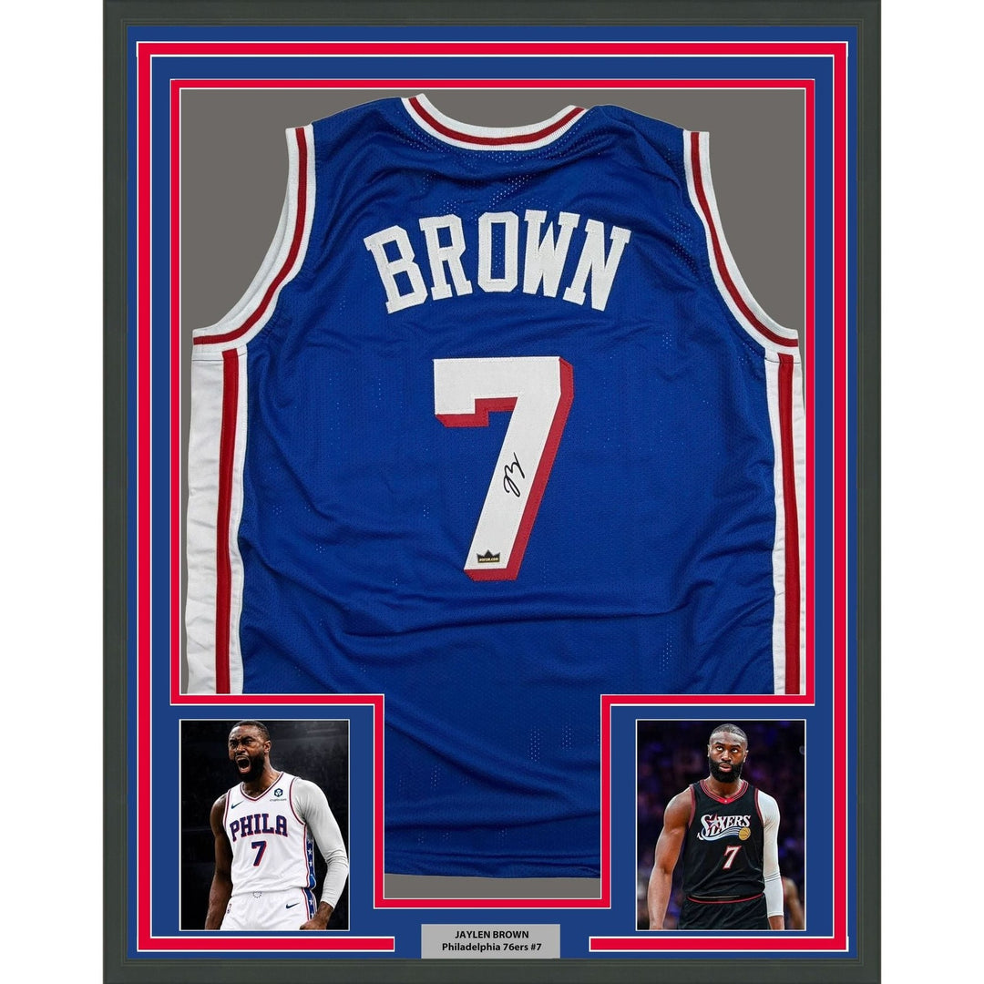 Framed Facsimile Autographed Jaylen Brown 35x39 Philadelphia Black Jersey