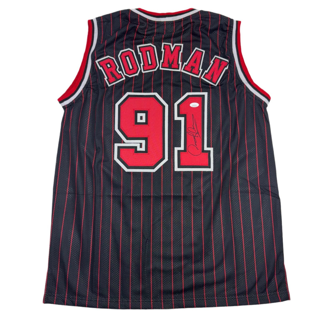 Autographed/Signed DENNIS RODMAN Chicago Pinstripe Jersey PSA/DNA COA