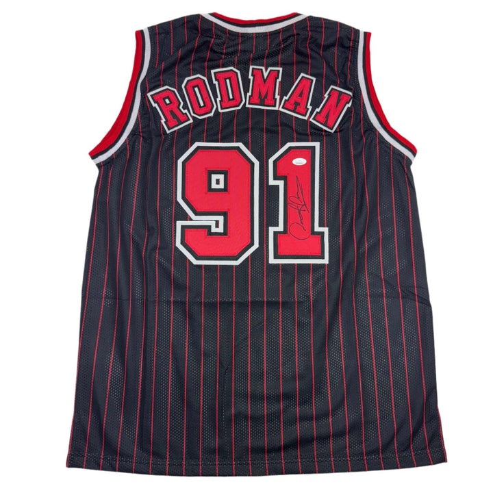 Autographed/Signed DENNIS RODMAN Chicago Pinstripe Jersey PSA/DNA COA