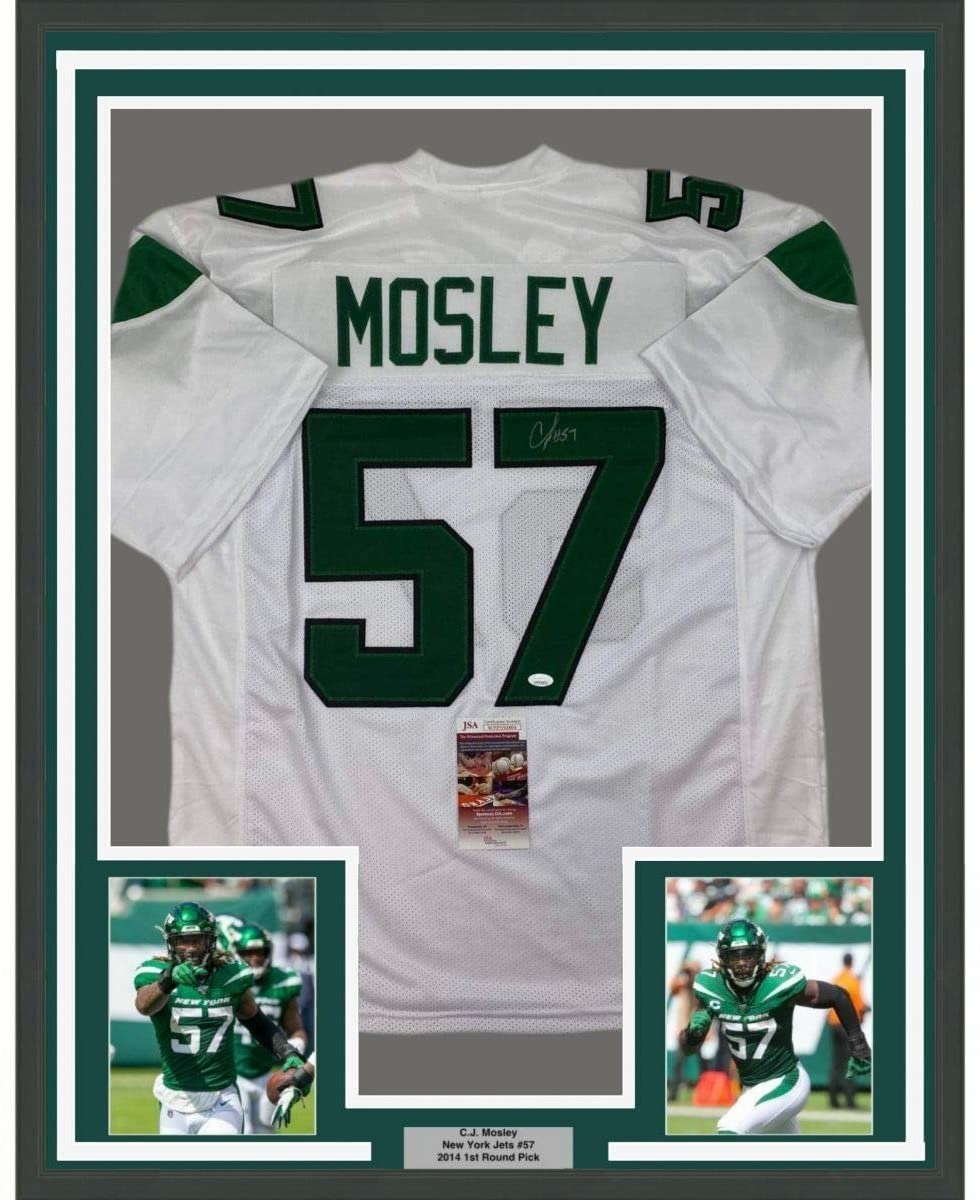Framed Signed CJ C.J. Mosley 35x39 New York White Jersey JSA COA