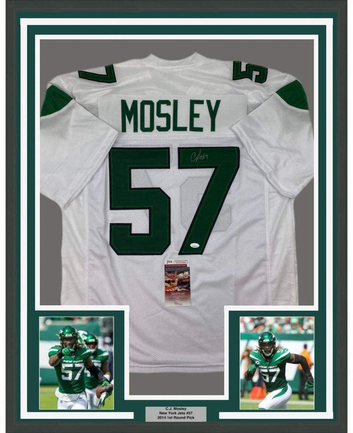 Framed Signed CJ C.J. Mosley 35x39 New York White Jersey JSA COA
