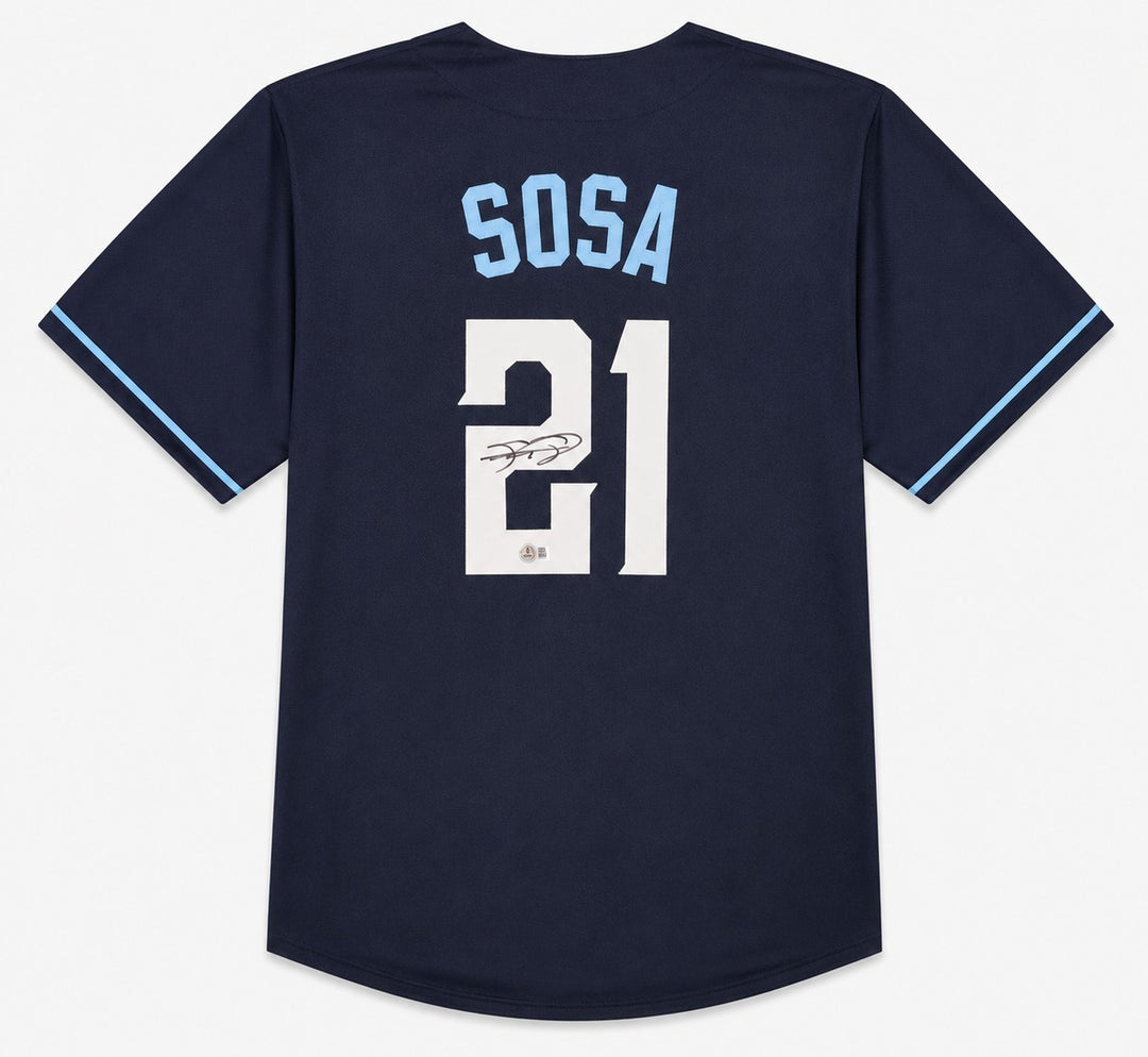 Chicago Cubs Sammy Sosa Signed Dark Blue Jersey 'Slammin Sammy' Beckett Witness
