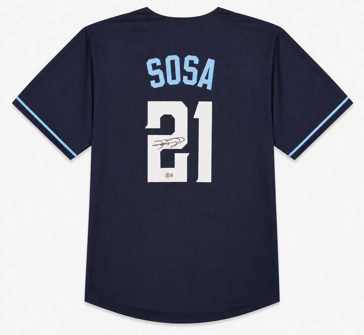 Chicago Cubs Sammy Sosa Signed Dark Blue Jersey 'Slammin Sammy' Beckett Witness