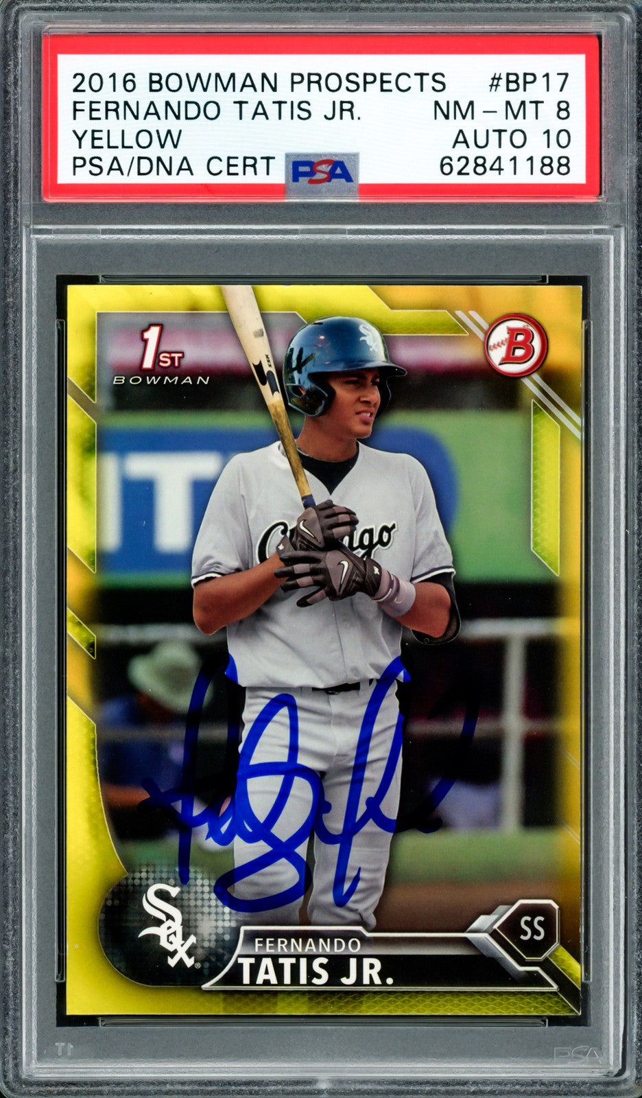 Fernando Tatis Jr Auto 2016 Bowman Prospects Yellow RC BP17 PSA 8 Sig 10 PSA/DNA