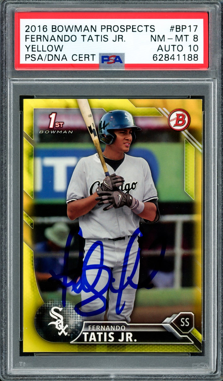 Fernando Tatis Jr Auto 2016 Bowman Prospects Yellow RC BP17 PSA 8 Sig 10 PSA/DNA