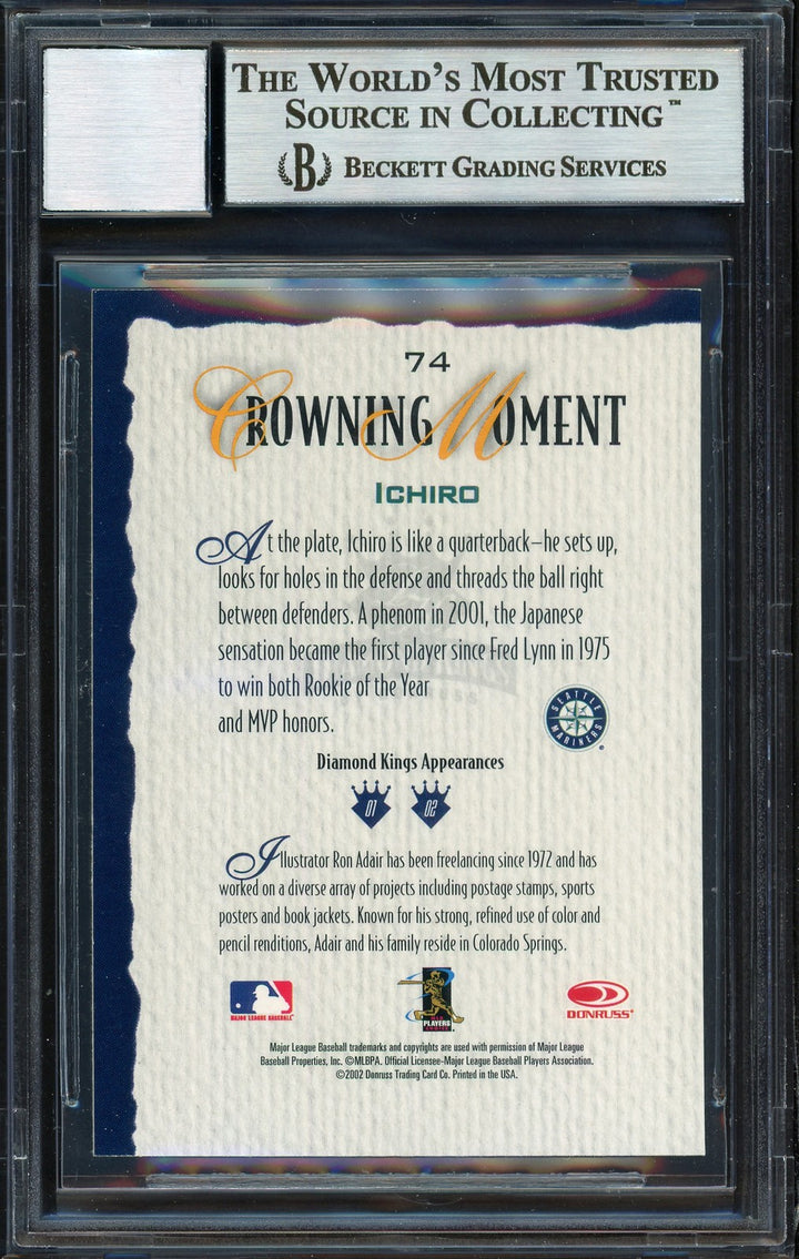 Ichiro Suzuki Signed 2002 Donruss Diamond Kings Card 74 Mariners Auto 10 Beckett