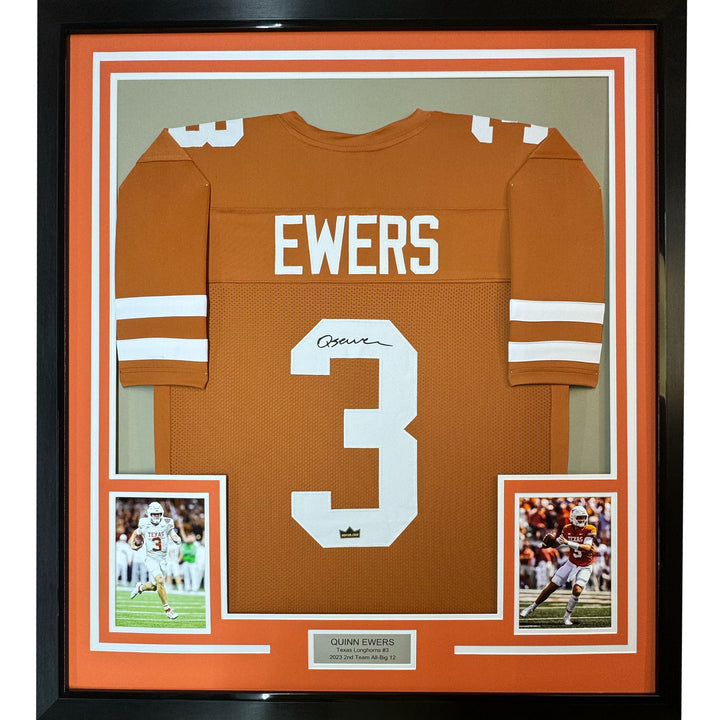 Framed Facsimile Autographed Quinn Ewers 33x42 Orange Reprint Laser Auto Jersey