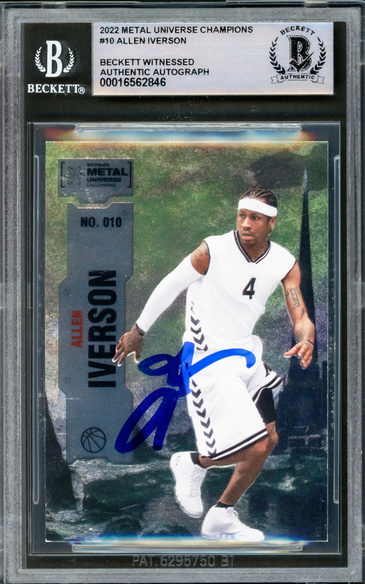 Allen Iverson Signed 2022 Metal Universe Champions Card 10 76ers Beckett Wit