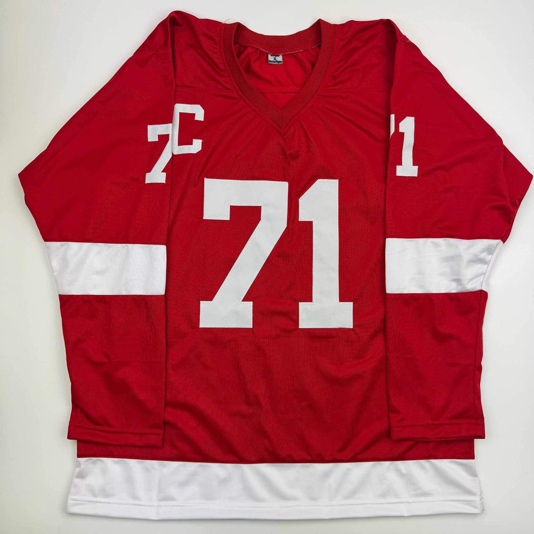 Autographed/Signed Dylan Larkin Detroit Red Hockey Jersey Beckett BAS COA