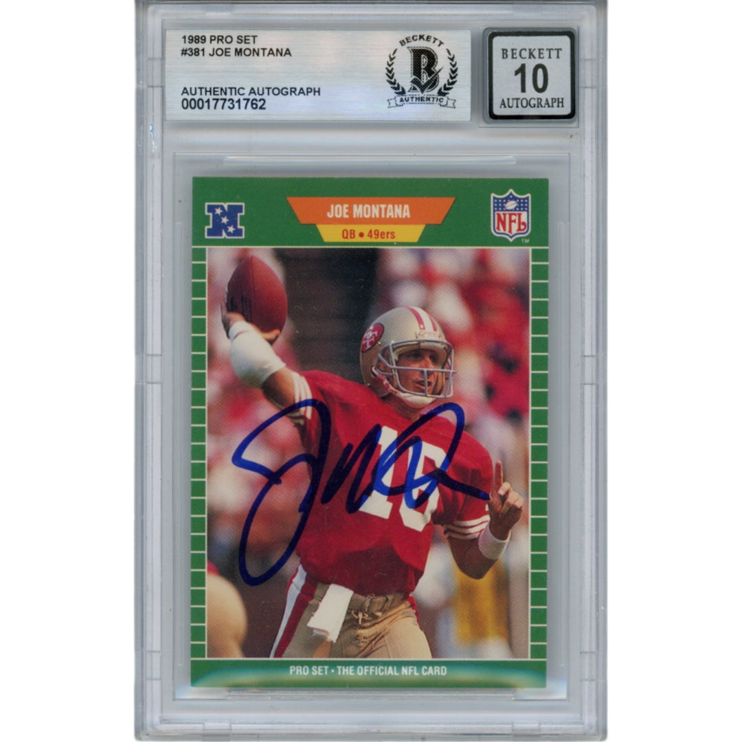 Joe Montana Autographed 1989 NFL Pro Set #381 Slab Trading Card Beckett 49901