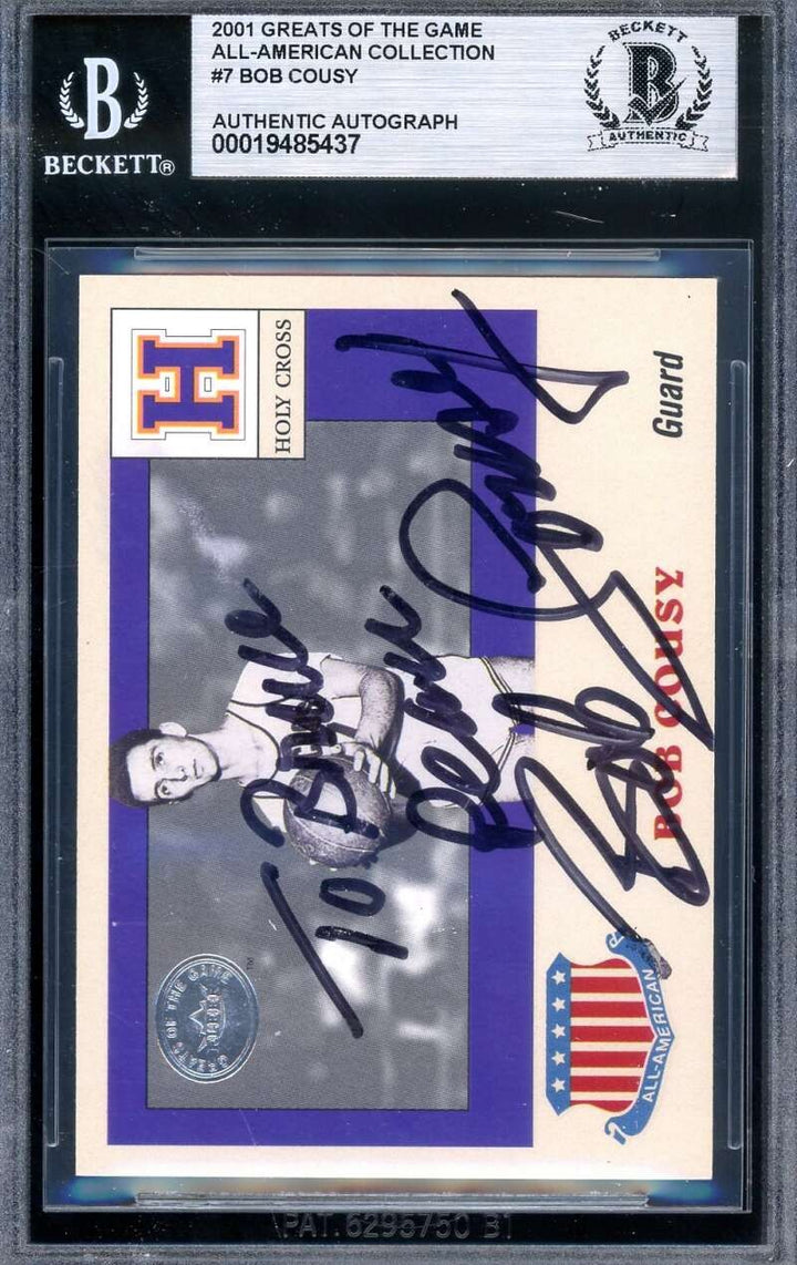 Bob Cousey Beckett BAS Signed 2001 Greats of The Game Autograph