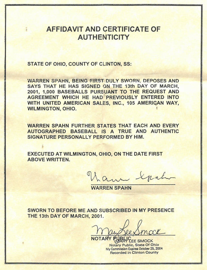 Warren Spahn signed Official Rawlings RONL National League Baseball- COA