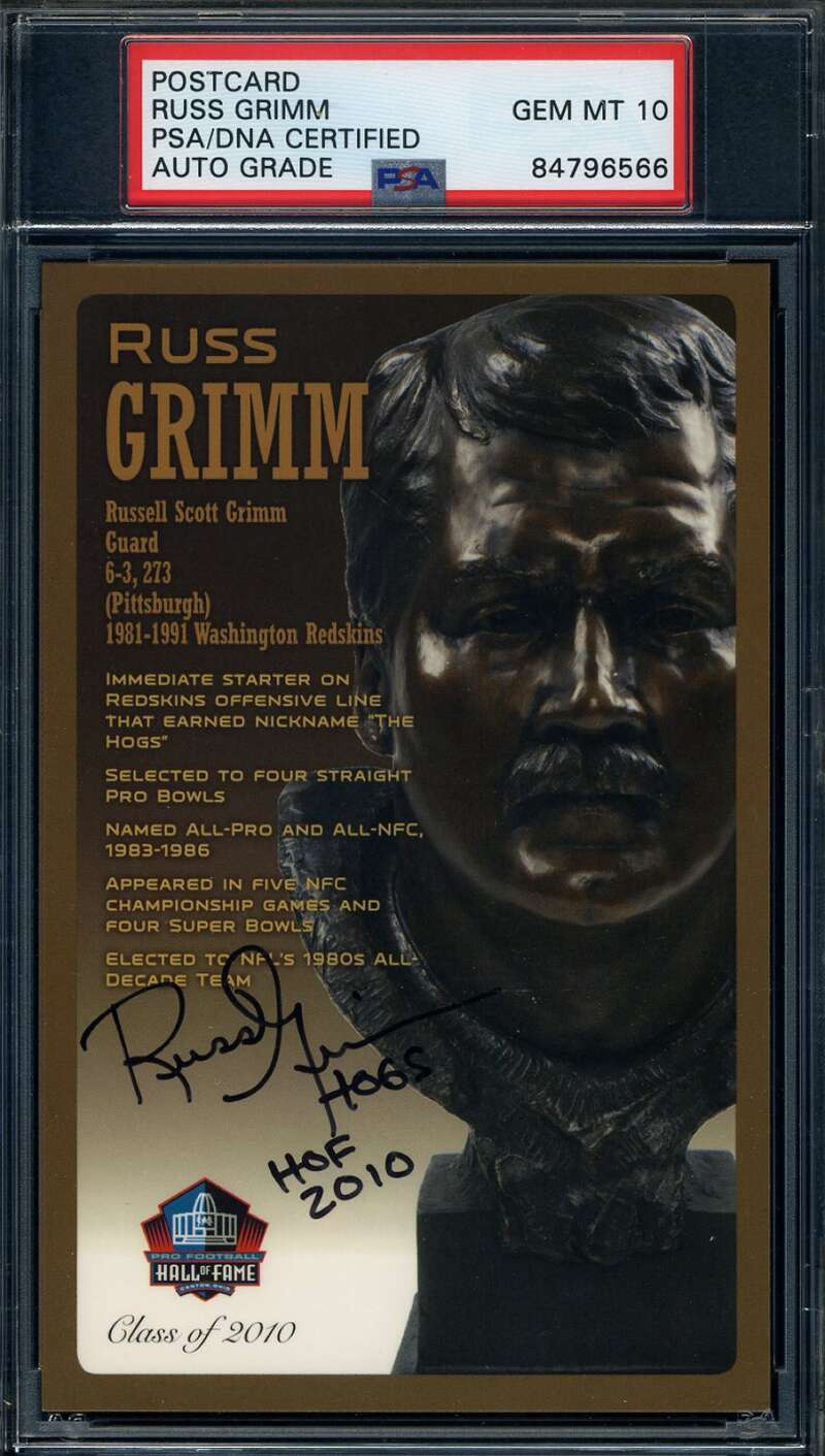 Russ Grimm Gem Mint 10 PSA DNA Signed HOF Bronze Bust Postcard Autograph